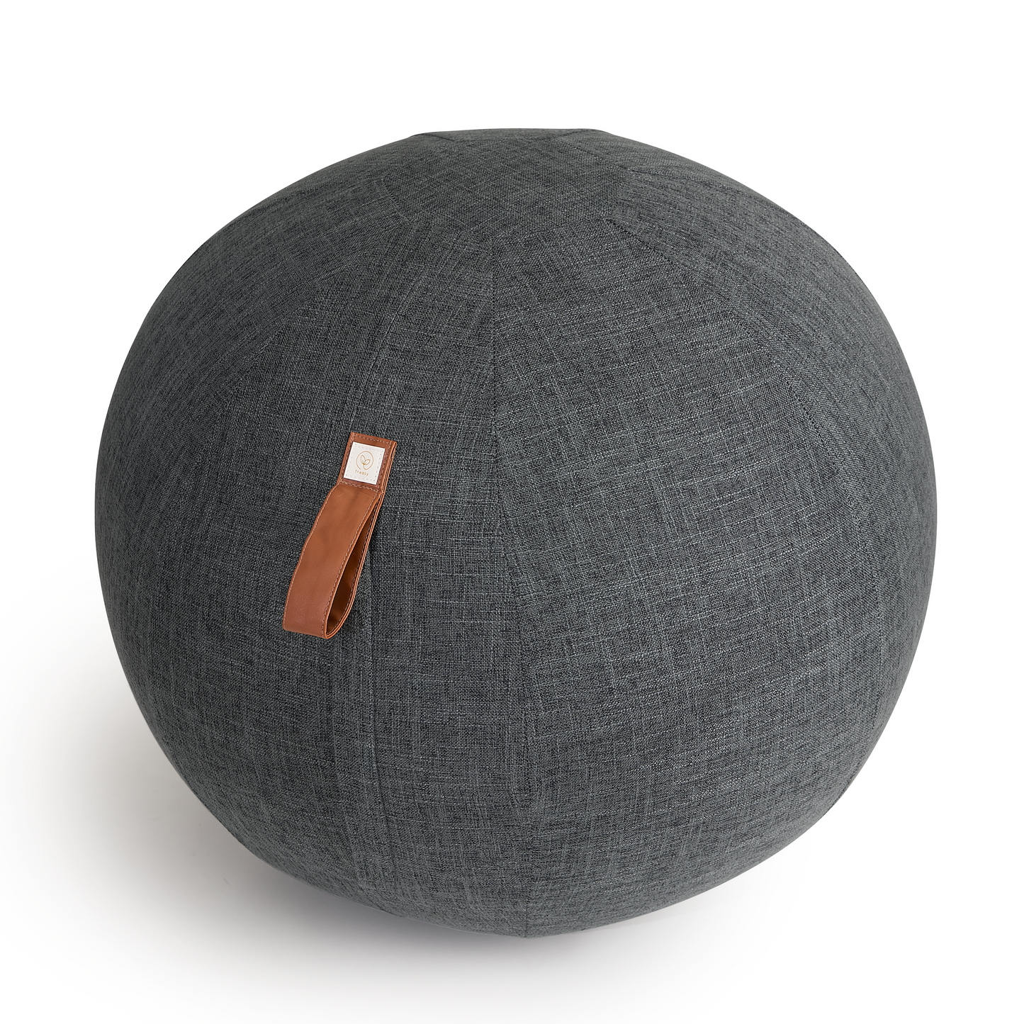 Treasy Design-Sitzball in Anthrazit mit Stoffbezug in Leinenoptik und braunem Kunstledergriff